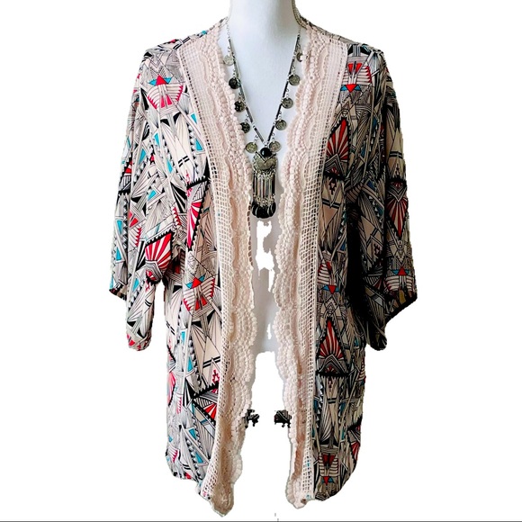 🔥SALE Xhilaration kimono crochet lace Art Deco size XS boho - Picture 12 of 14